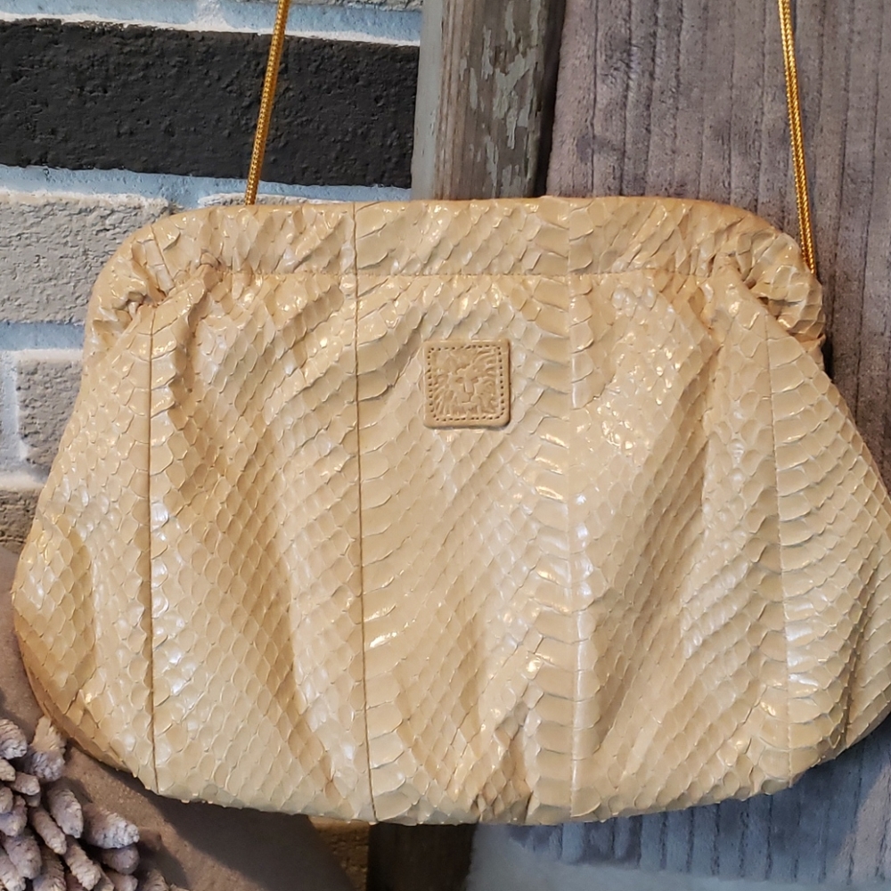 Vintage Anne Klein for Calderon Genuine Snakeskin Ivory Shoulder Bag